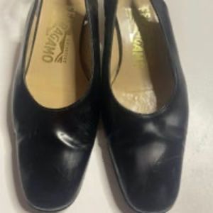 Salvatore Ferragamo black low block heel square toe slingback size 5.5